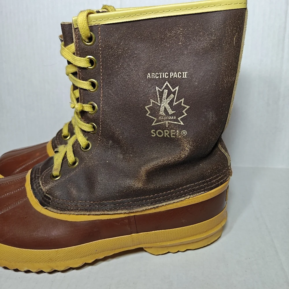 Sorel Arctic Pac Leather Rubber Wool Lined Lace Up Duck Tan Brown Boots Men's 10